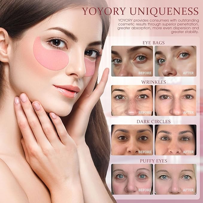 Under Eye Patches Masks - for Eye Bags with Collagen and Hyaluronic Acid, Dark Circles,and Fine Lines, Fade Wrinkles Treatment for Women and Men - 60 Pcs Pink