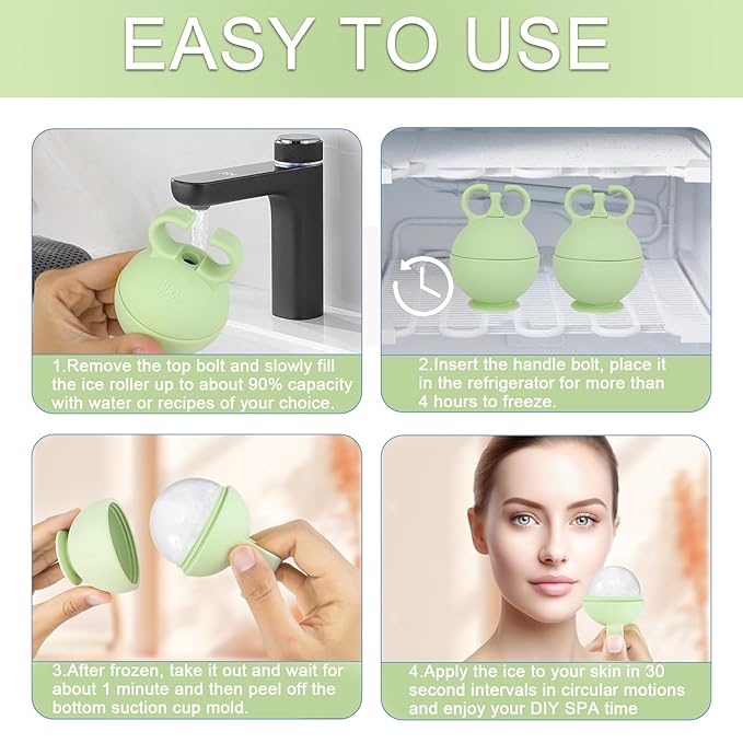 2 Pack Ice Roller for Face, Ice Face Roller for Eye Neck Body, Ice Cube Roller Massager Gua Sha Tool, Eliminates Puffiness, Facial Ice Mold, De-Puff Eye Bags, Women Skin Beauty Care (Green and Green)