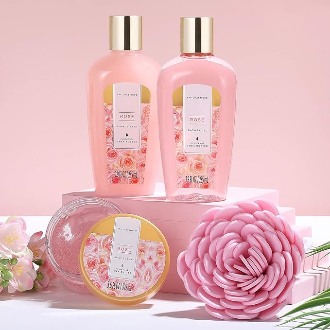 Spa Gift Baskets for Women, Spa Luxetique Bath Set, 12 Pcs Rose Gifts Set with Bu
