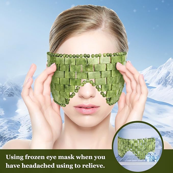 gemshan Jade Eye Mask Natural Green Jade Facial Maks for Relive Eliminate Puffiness