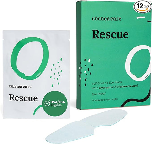 Rescue: Hydrogel Self Cooling Compress | Cold Eye Masks for Puffy Eyes | Self Cooling Eye Compress for Fast Relief | Travel Ready | 12 Count | FSA & HSA Eligible