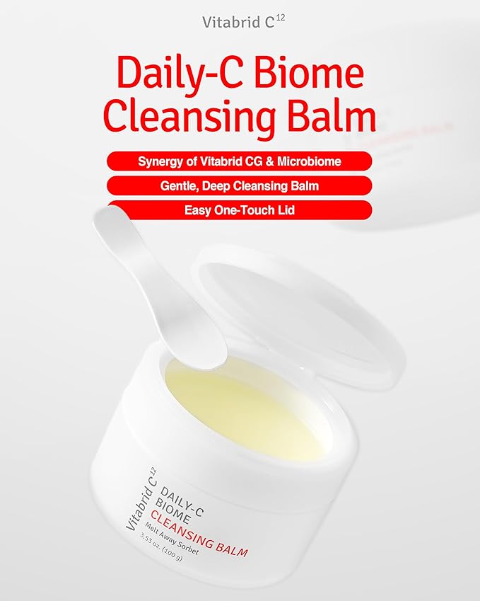 Daily-C Biome Cleansing Balm - Balm to Oil Gentle Makeup Cleanser - Hydrating & Exfoliating Antioxidant Face Cleanser with Vitamin C, Cica, Microbiome - Vibrant and Radiant Complextion, 3.53oz.