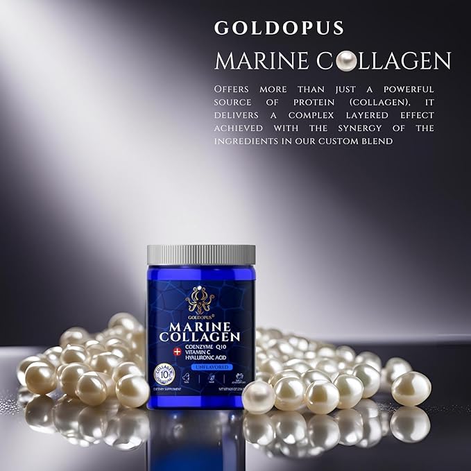 Marine Collagen Peptides Powder with Hyaluronic Acid, Coenzyme Q10, Vitamin C - Promote Firm Skin, Strong Nails&Hair, Healthy Joints - Hydrolyzed Collagen from Atlantic Cod - 10g per Serving