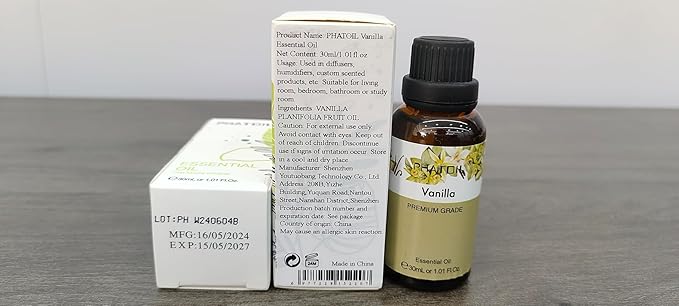 Vanilla Essential Oil, 1.01Fl.Oz (30ML) PHATOIL Pure Essential Oil Singles for Aromatherapy Diffusers, Humidifiers, Great for DIY Candle and Soap Making, Gift for Friend