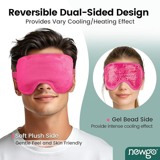 NEWGO Cooling Eye Mask for Puffy Eyes, Cold Eye Mask Eye Ice Pack for After Eyes Surgery, Tension Stress Relief, Itchy Eyes, Headaches, Dark Circles - Rosered