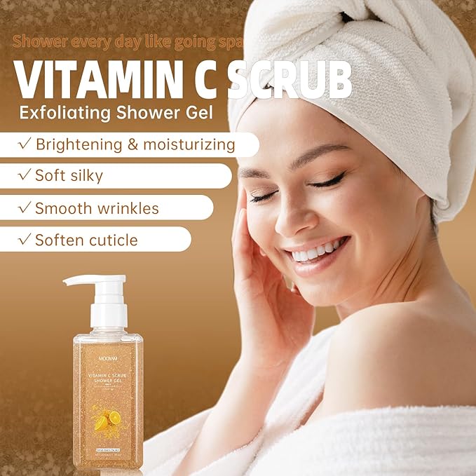 IREV 2-in-1 Body Wash & Body Scrub Vitamin C (11.3fl.oz), Gentle Exfoliating Scrub for Deep Cleansing, Effective on Acne & Dead Skin, Brighten & Moisturize Skin Polishes