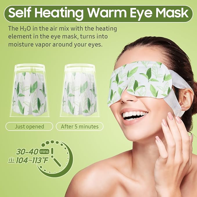 30Packs Steam Eye Mask, Heated Eye Mask Warm Compress for Eyes, Self Heating Warm Eye Masks Disposable Steam Mask for Home Sleep, Spa, Travel Essentials & Relaxation Gifts (Green Tea)