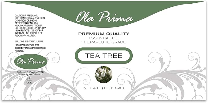 Ola Prima Australian Tea Tree Essential Oil – 4 fl oz Therapeutic Grade with Dropper for Hair, Toenail, Face, Acne, Aromatherapy, and Diffuser