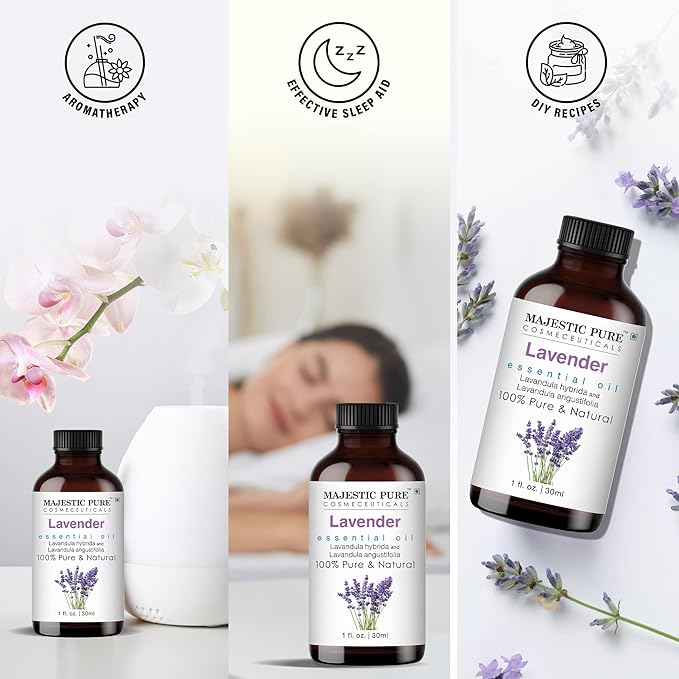 Majestic Pure Lavender Essential Oil - 100% Pure Lavender Oil for Aromatherapy, Massage & Topical Uses, Perfect for Diffuser & Essential Oil Diffuser - 1 fl. oz