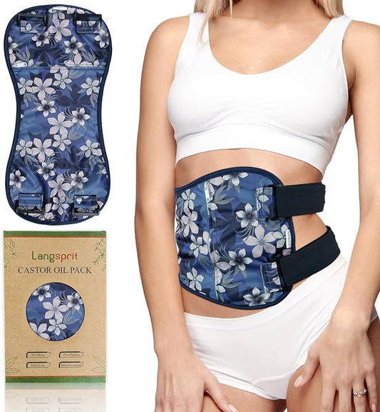 Langsprit Castor Oil Pack Wrap,Organic Cotton Castor Oil Packs for Liver Detox,Reusable Castor Oil Pads Pack Compress for Stomach,Castor Oil Packs Body kit L