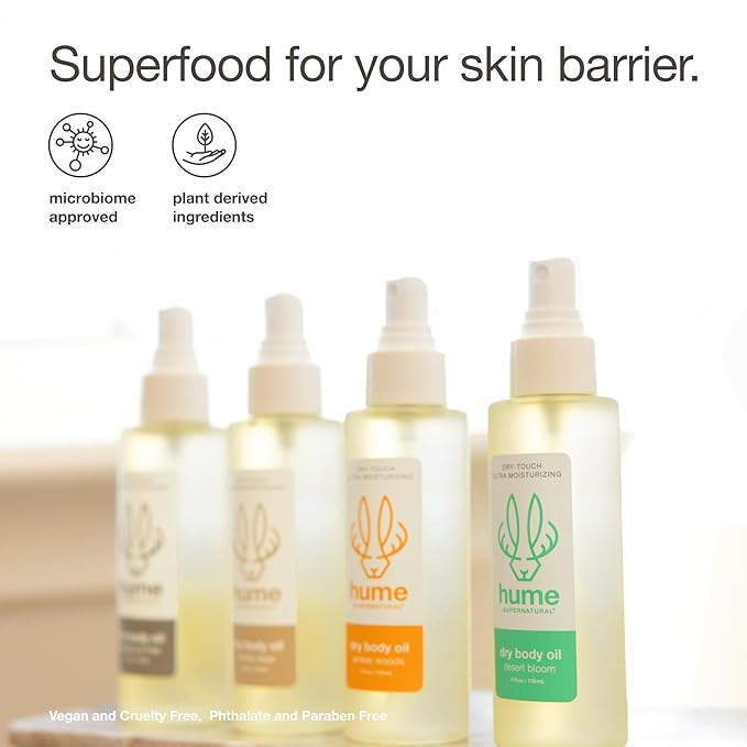 HUME SUPERNATURAL Dry Body Oil Spray - Moisturizing Oil for Dry Skin, After Shower Body Oils for Women and Men, Dry Oil Body Spray, Nourishing, Hydration, Glow, Probiotic, Desert Bloom, 2-Pack