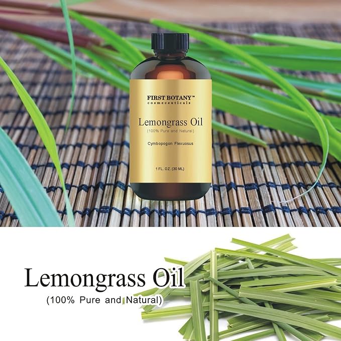 First Botany, 100% Pure Lemongrass Essential Oil - Premium Oil for Aromatherapy, Massage, Topical & Household Uses - 1 fl oz (Lemongrass)