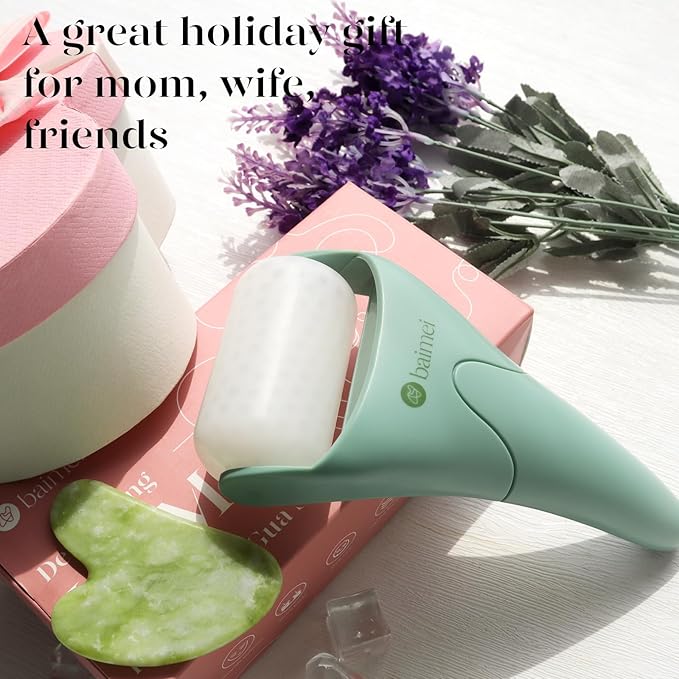 BAIMEI IcyMe Cryotherapy Ice Roller and Gua Sha Facial Tools Reduces Puffiness Migraine Pain Relief, Skin Care Tools for Face Massager Self Care Gift for Men Women - Green