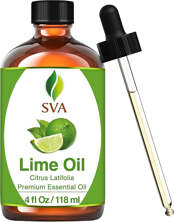 SVA Lime Essential Oil – 4 Fl Oz – 100% Natural Lime Oil - for Diffuser, Hair Care, Face, Skin Care, Aromatherapy, Scalp and Body Massage, Soap and Candle Making - with Dropper