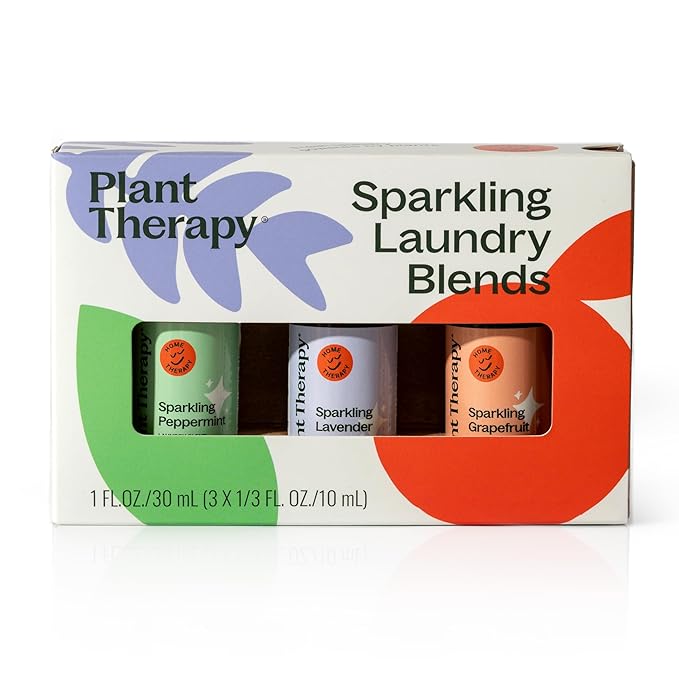 Plant Therapy Sparkling Laundry Essential Oil Blends Set of 3, Peppermint, Grapefruit & Lavender, Pure, Undiluted, Wash Fragrance and Scent Enhancer