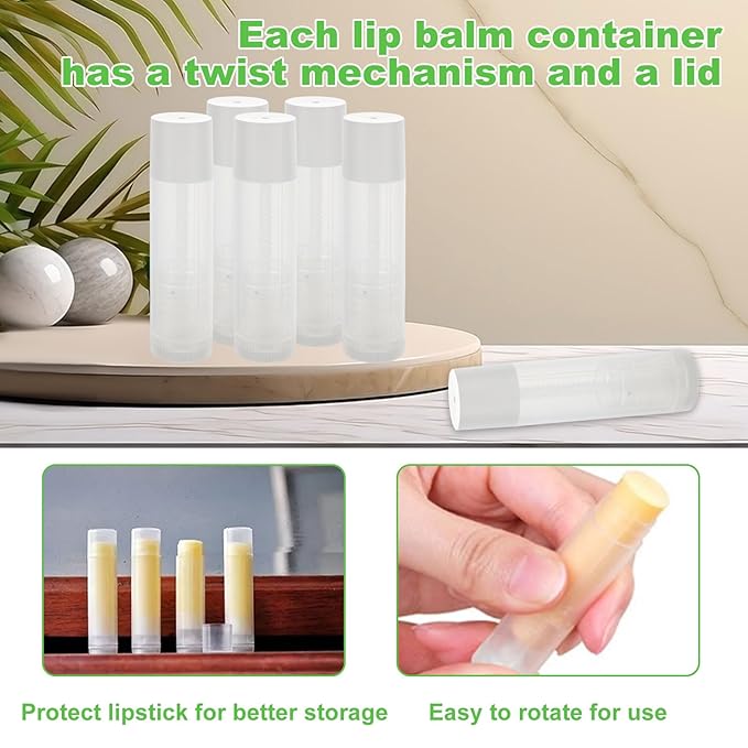 Lip Balm Tubes with Filling Tray and Spatula, 100PCS 5ml Lip Balm Containers with White Caps, DIY Lip Care Balms Making Tray and Spatula for Women Girl Cosmetics Makeup (White)
