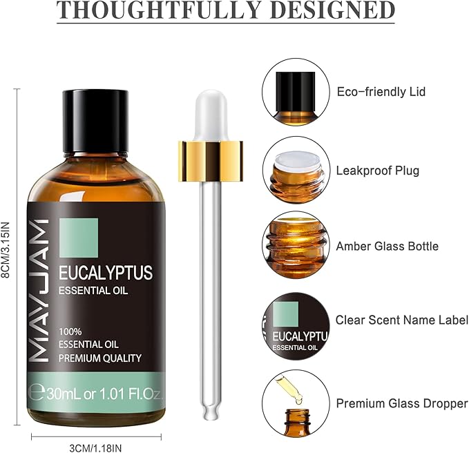 Eucalyptus Essential Oil, MAYJAM 30ML/1.01FL.OZ Pure Eucalyptus Oils for Diffusers, Soap Candle Making, Perfect for Living Room Bedroom Office Car Use