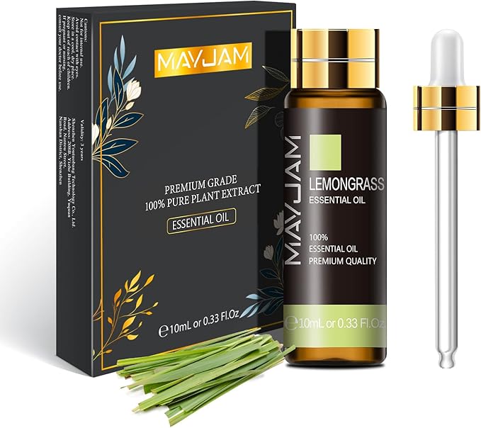 Lemongrass Essential Oil, MAYJAM 10ML/0.33FL.OZ Premium Lemongrass Oils for Soap Candle Making, Diffuser, Bedroom, Living Room, Office