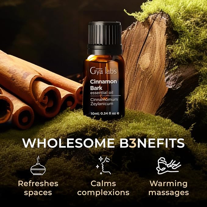 Gya Labs Cinnamon Essential Oil for Diffuser - 0.34 Fl Oz - 100% Pure Natural Cinnamon Bark Essential Oil for Skin, Hair, Lips Body & Candle Making - Spicy Sweet Scent