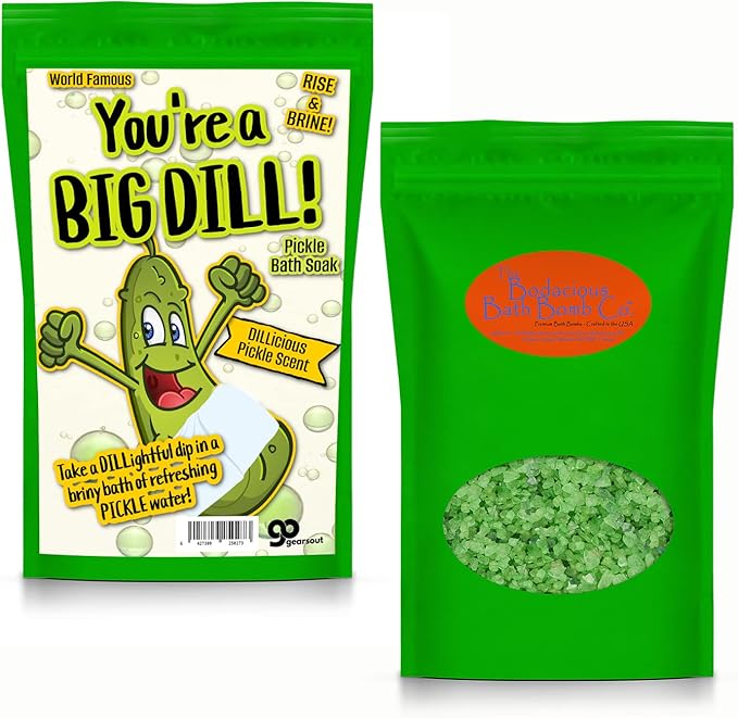 Big Dill Pickle Bath Soak - Fresh Dill Pickle Scent Bath Salts for Kids - Weird Spa Gift for Pickle Lovers, Funny Christmas Stocking Stuffers, Unisex Grab Bags, Easter Gift Baskets
