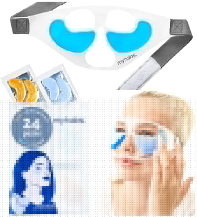 MyHalos Patented Eye Ice Pack for Puffy Eyes Set - Under Eye Masks for Dark Circles and Puffiness- 24 Eye Patches for Wrinkles - Under Eye Ice Pack With Under Eye Patches - Cold Eye Mask for Puffiness