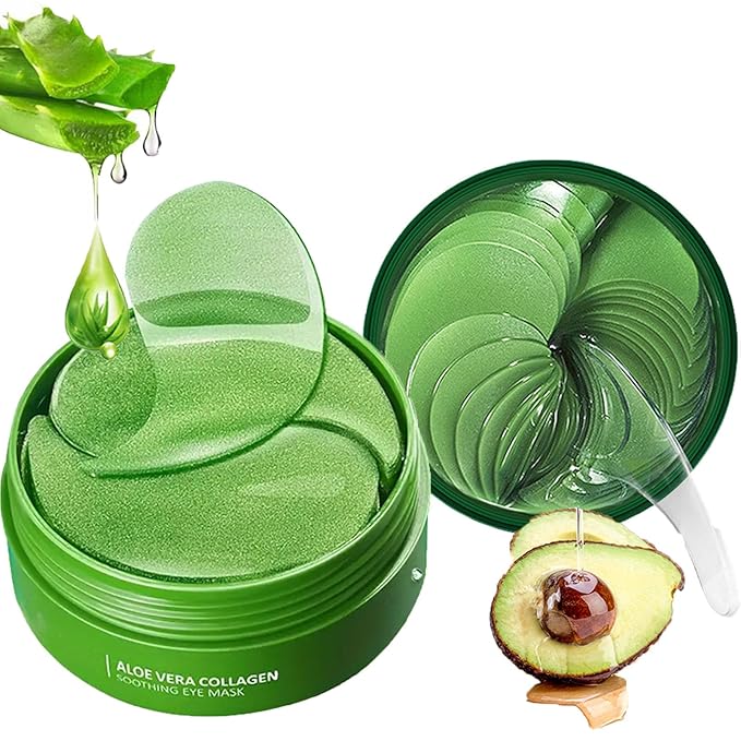 Aloe Vera Under Eye Mask, Avocado Under Eye Patches, 120 Pcs Moisturizing and Improving Eye Skin Dryness, Nourishing Eye Care Mask for Dark Circles and Puffiness (Avocado & Aloe)