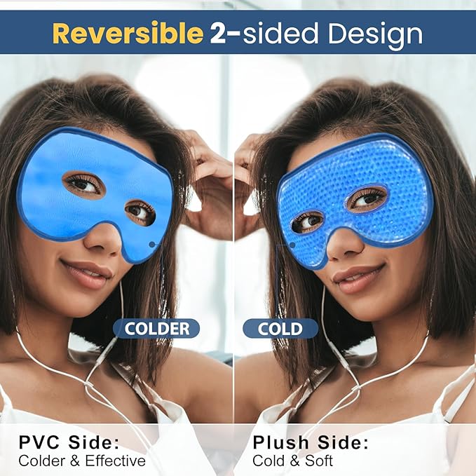 BeeVines Gel Eye Mask, 2 Pack XL Jumbo Size Cooling Ice Masks for Puffy Eyes for Men & Women, Cold & Warm Compress for Post Surgery, Puffiness, Allergies, Sinuses & Migraines Treatment(Navy Blue)