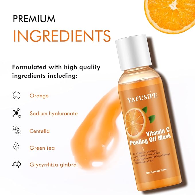 Peel Off Face Mask Vitamin C Peel Off Masks, Blackhead Mask Orange Peeling Lotion Gentle Exfoliating Blackhead Remover Poreless Deep Cleanse Purifying Hand Masks for Face Arms Neck Gifts 3.4 FLOZ