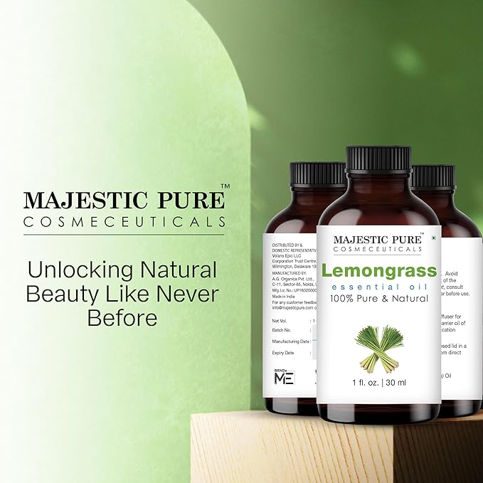 Majestic Pure Lemongrass Essential Oil - 100% Pure Lemongrass Oil for Aromatherapy, Massage & Topical Uses, Perfect for Diffuser & Essential Oil Diffuser - 1 Fl Oz