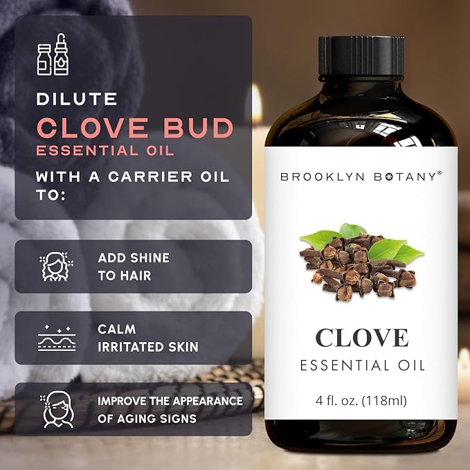 Brooklyn Botany Clove Essential Oil - Huge 4 Fl Oz - 100% Pure and Natural - Premium Grade with Dropper - for Aromatherapy and Diffuser