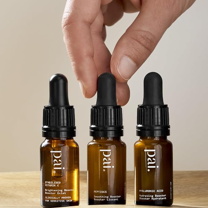 Pai Skincare - Booster Discovery Kit | Stabilised Vitamin C (10ml) + Hyaluronic Acid (10ml) + Peptides (10ml) | Natural, Vegan, Sensitive Skincare (3 Piece Set)