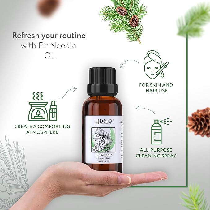 HBNO Fir Needle Essential Oil - 1 oz (30ml) Travel Size - Natural Fir Needle Oil - Perfect for Cleaning, Aromatherapy, DIY, Soap & Diffuser - Pine Needle Essential Oils