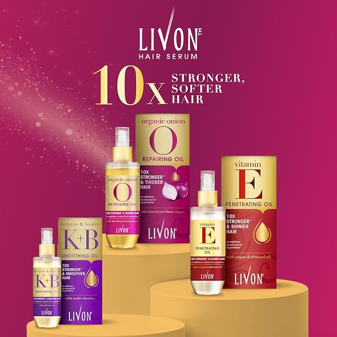 Livon Hair Serum for Men & Women | Sulphate & Paraben free| For All Hair Types | Lightweight & Non Greasy | Organic Onion Repairing Serum Oil | Enriched with Almond & Floral Extracts | 3.3 Fl. oz