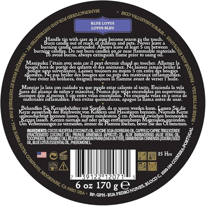 Pheromone Infused Massage Oil Candle for Pure Relaxation- 6oz- Moisturizing Coconut Oil, Essential Oil Blend Body Massage Candle for Home Spa- Amazing Gift for Women & Men (Blue Lotus) Unisex