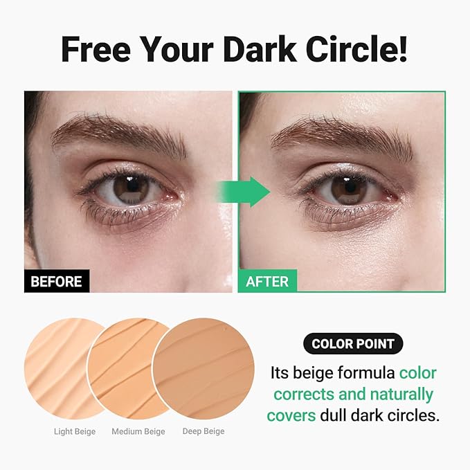 Tinted Eye Cream for Dark Circles, Korean Undereye Cover & Care Dual Action Concealer, Hydrating Formula with Niacinamide, Dark Spot Cream 0.52 oz - Medium Beige