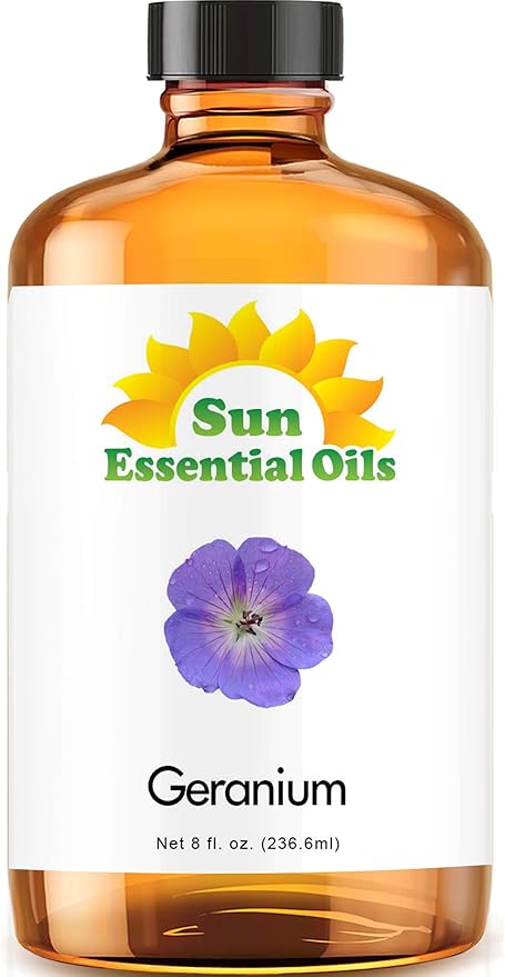 Sun Essential Oils Geranium Essential Oil – Pure Aromatherapy Oil for Skin & Diffusers (8 oz)