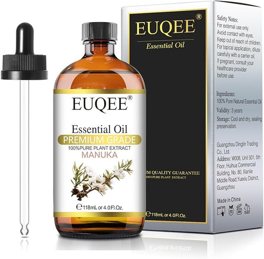 Manuka Essential Oil 118ml Large Capacity Pure Manuka Oil with Glass Dropper for Skin, Diffuser, Aromatherapy, Cleaning, Soap Candle Making - 4Fl.Oz