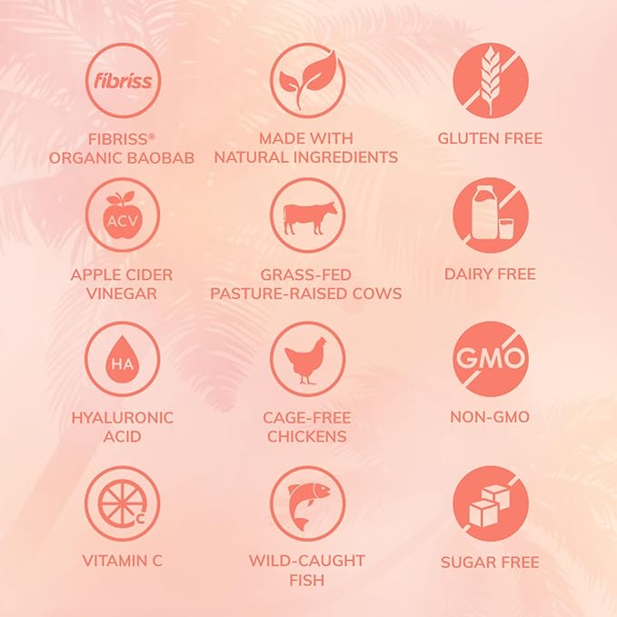 SkinnyFit Super Youth Peach Mango Multi-Collagen Peptides + Probiotics, Baobab Fiber, Apple Cider Vinegar, Hyaluronic Acid, & Vitamin C, Skin, Hair, Joint & Metabolism Support, 30 Servings