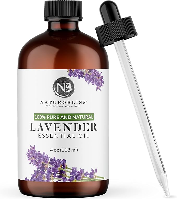 NaturoBliss 100% Pure & Natural Lavender Essential Oil Therapeutic Grade Premium Quality Lavender Oil with Glass Dropper - Huge 4 fl. Oz - Perfect for Aromatherapy and Relaxation