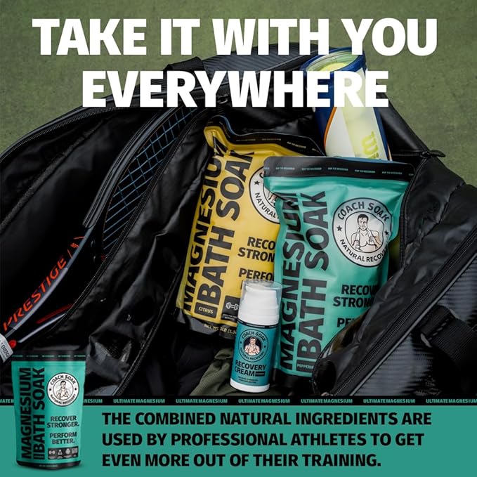 Coach Soak: Recovery Bath Soak - Fast-Absorbing Magnesium Flakes - Bath Salts with 21 Minerals & Essential Oils for a Rejuvenating Post-Workout Soak - Made in USA (Cooling Peppermint)