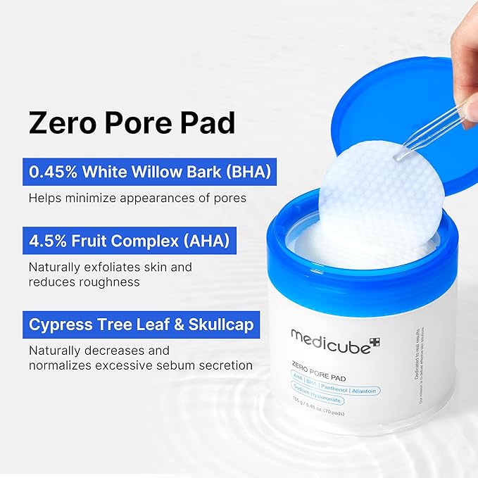 Medicube Zero Pore Pads 2.0, Dual-Textured Facial Toner Pads for Exfoliation and Pore Care with 4.5% AHA Lactic Acid & 0.45% BHA Salicylic Acid, Ideal for All Skin Types, Korean Skin Care (70 Pads)