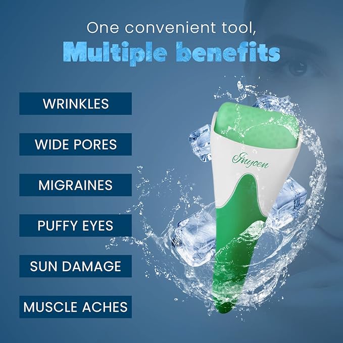 Facial Massager | Frozen Skincare Accessories for Face, Eyes & Body | Ice Roller for Puffiness, Migraine, Wrinkles & Sun Damage Relief (Green)