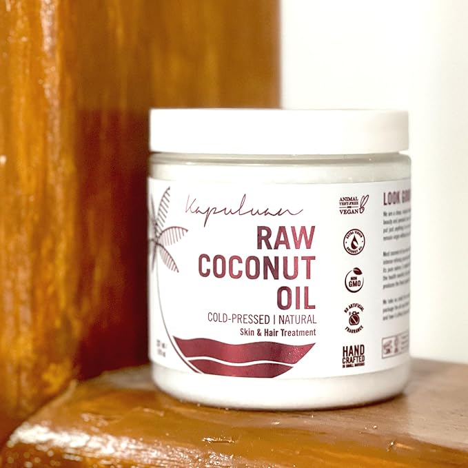 Kapuluan Organic Coconut Oil for Hair, Skin – Raw Extra Virgin Coconut Oil - Pure Unrefined Cold Pressed Oil with MCTs for Body Care or Haircare, Hair Growth, Aceite de Coco Organico, Baby, Dogs, Pets