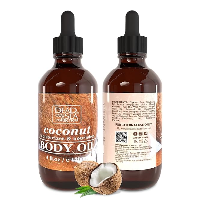 Dead Sea Collection Body Oil for Dry Skin - Collagen & Vitamin E, A, D Moisturizing Oil Pack of 2 (4 Fl.Oz Each) Body Oil - Coconut & Vitamin E, A, D Pack of 2 (4 Fl.Oz Each)