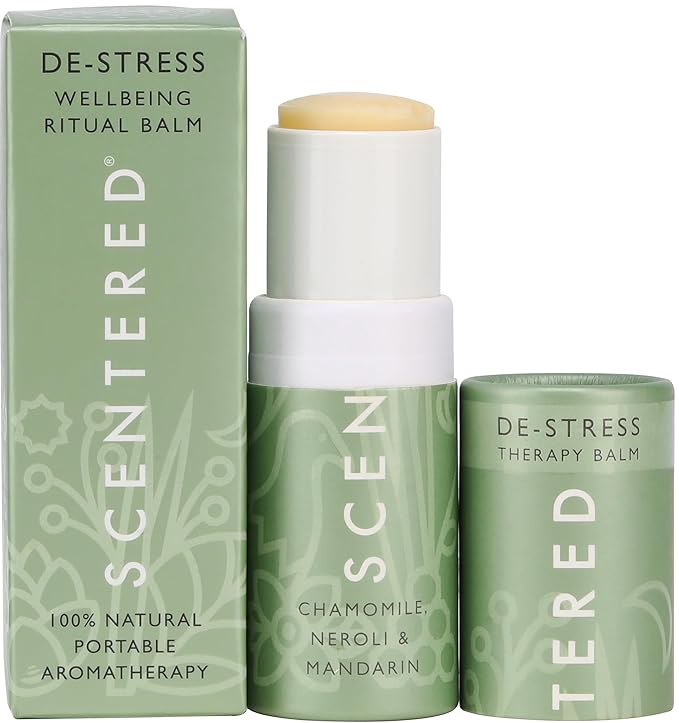 Scentered Aromatherapy Stress Relief Balm Stick - De Stress Essential Oil Roll On for Calm & Relaxation - 100% Natural Stress Reliever - Chamomile, Cedarwood, Rosemary - Stress Relief Gifts for Women