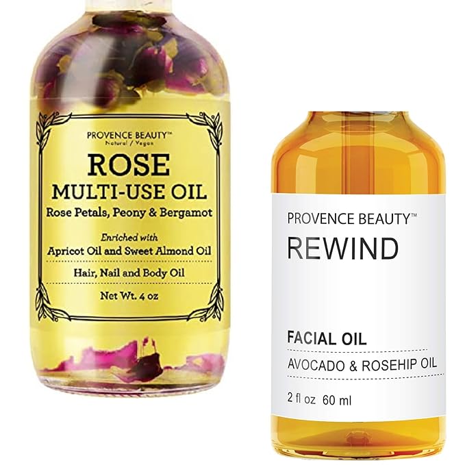Provence Beauty Rose Multi-Use Oil for Face, Body and Hair & Active REWIND Facial Oil