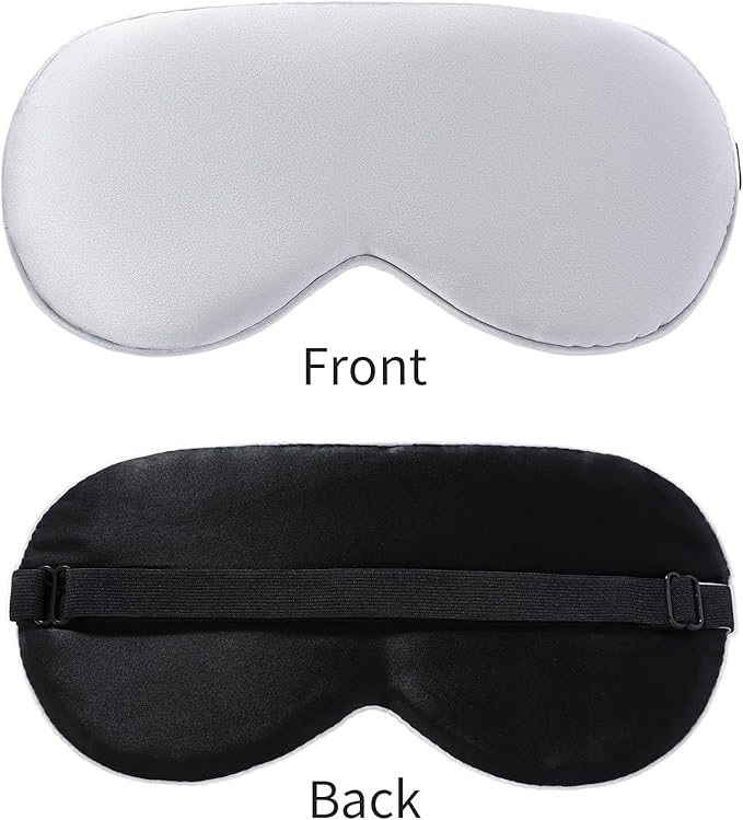 2-Pack 100% Real Natural Silk Eye Mask, Silk Sleeping Mask, Shade Puffy Eye Gift with Adjustable Straps, Sleep Eye Mask, SHJINJU Eye Mask Shade (Black and Light Grey)