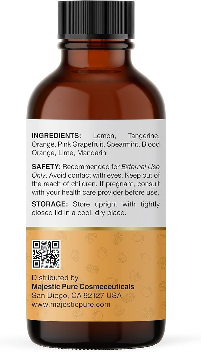 Majestic Pure Citrus Essential Oil Blend | 100% Pure & Natural for a Joyful, Positive Aroma | Pink Grapefruit, Orange, Spearmint, Lemon Essential Oil for Diffusers & Aromatherapy | 1oz