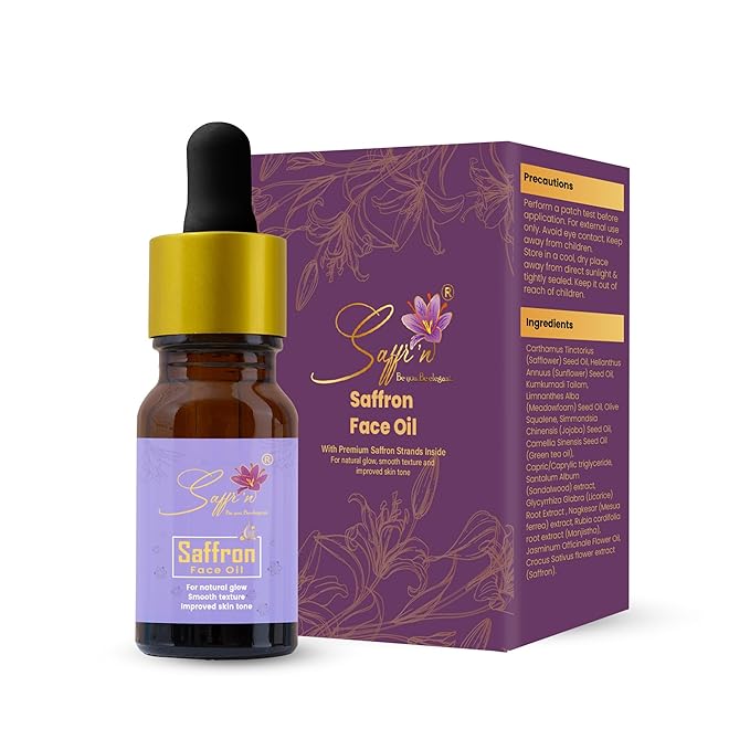 Saffr'n Brightening & Hydrating Face Oil with real and natural Saffron Strands, Squalene, Jojoba, Green Tea | 0.5 fl oz.