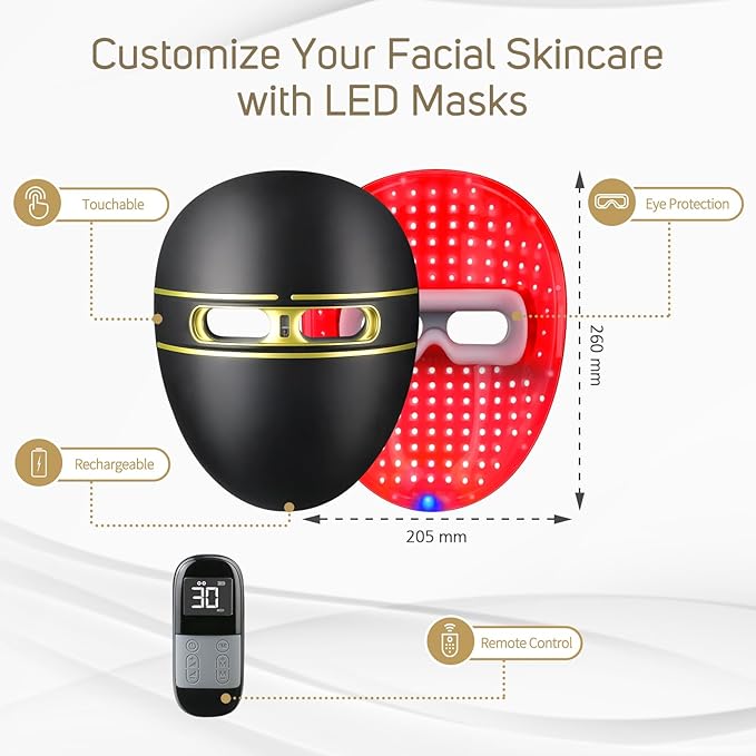 LED Face Mask Light therapy, FSA or HSA Eligible, Wireless Rechargeable Red Blue Light Therapy Mask Skincare Device, Facial Acne Light Therapy Mask